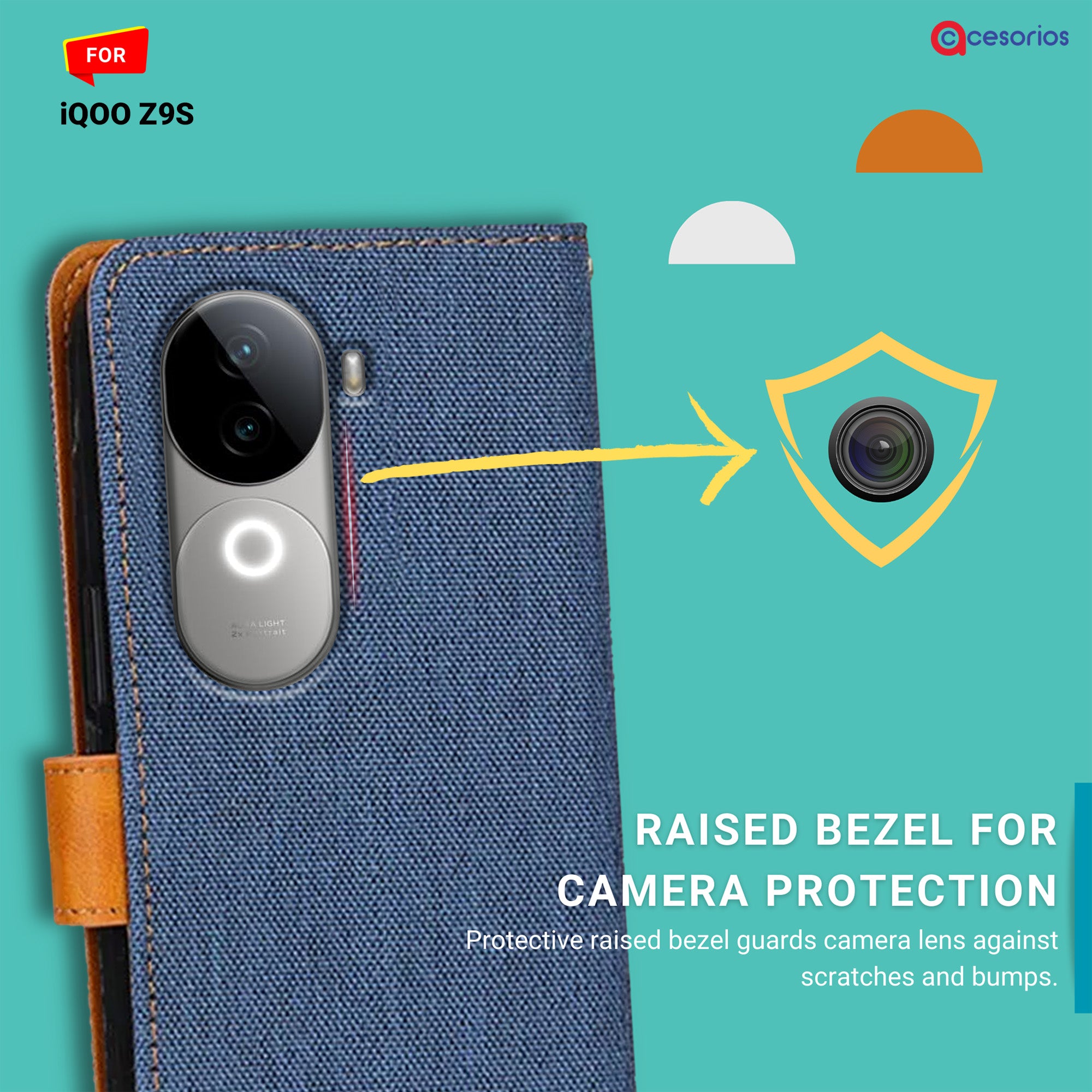 Accesorios Iqoo Z9S denim flip cover – Blue – Image 2 #color_blue