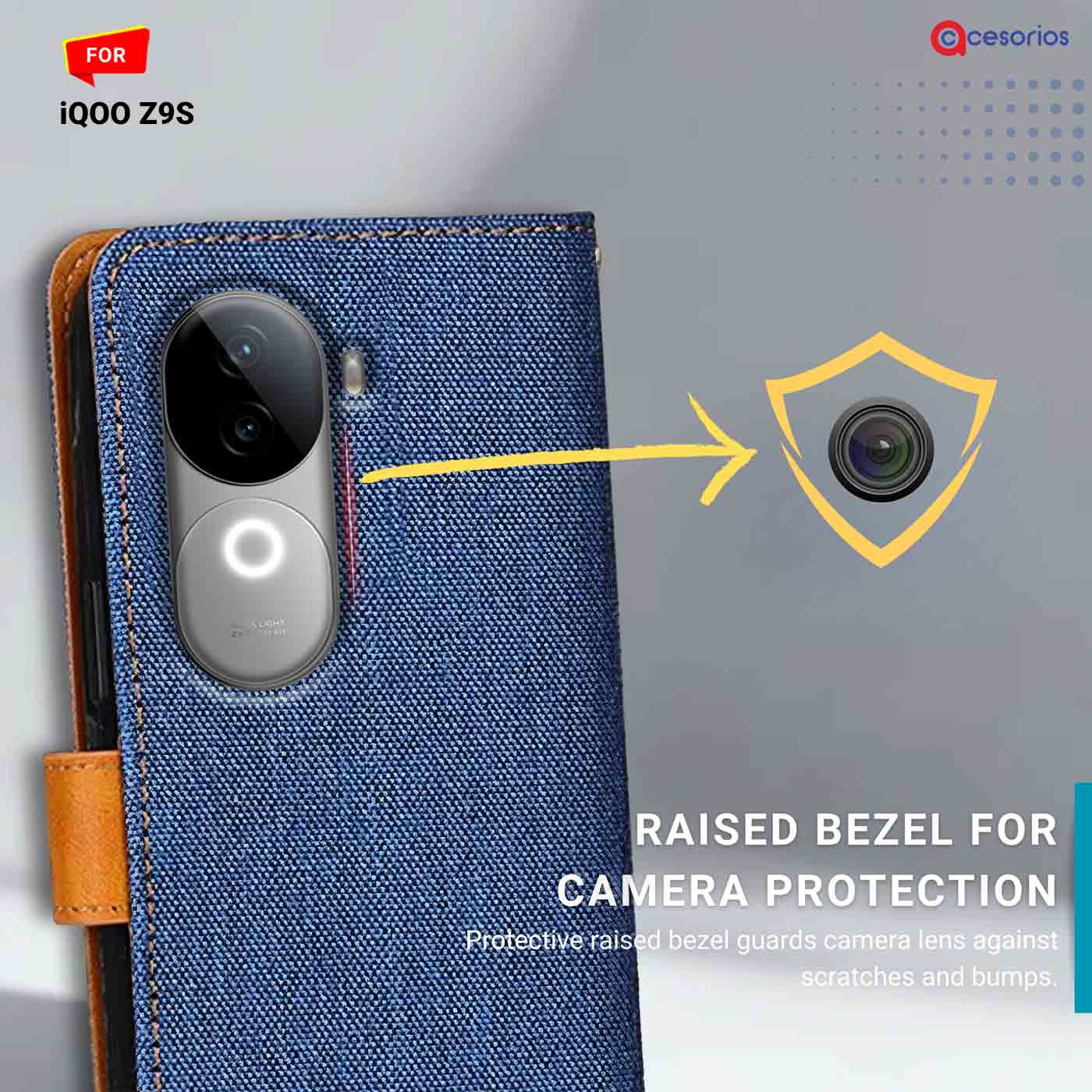 Denim & Leather back panel — iQOO Z9S in Blue mobile case