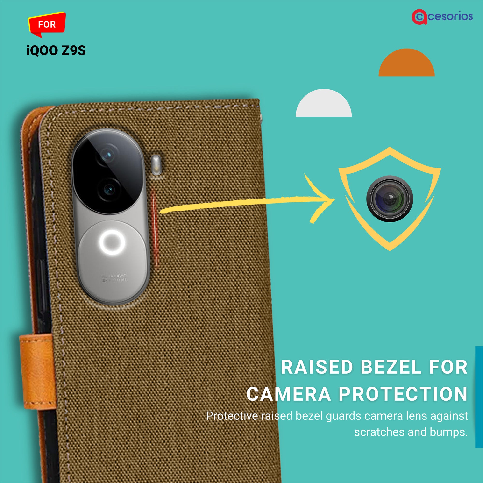 Accesorios Iqoo Z9S denim flip cover – Dark Brown – Image 2 #color_dark brown