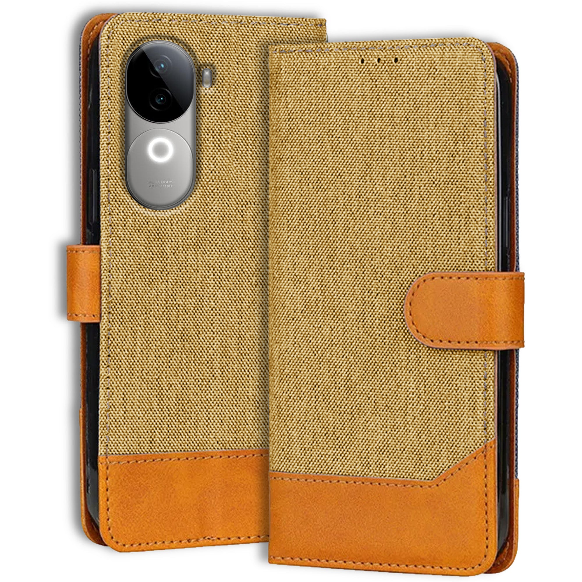 Accesorios Iqoo Z9S denim flip cover – Light Brown – Image 1 #color_light brown