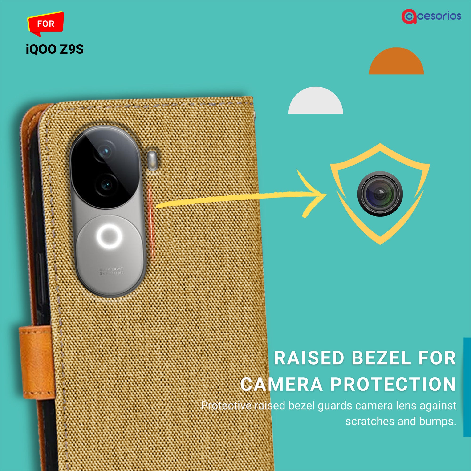 Accesorios Iqoo Z9S denim flip cover – Light Brown – Image 2 #color_light brown