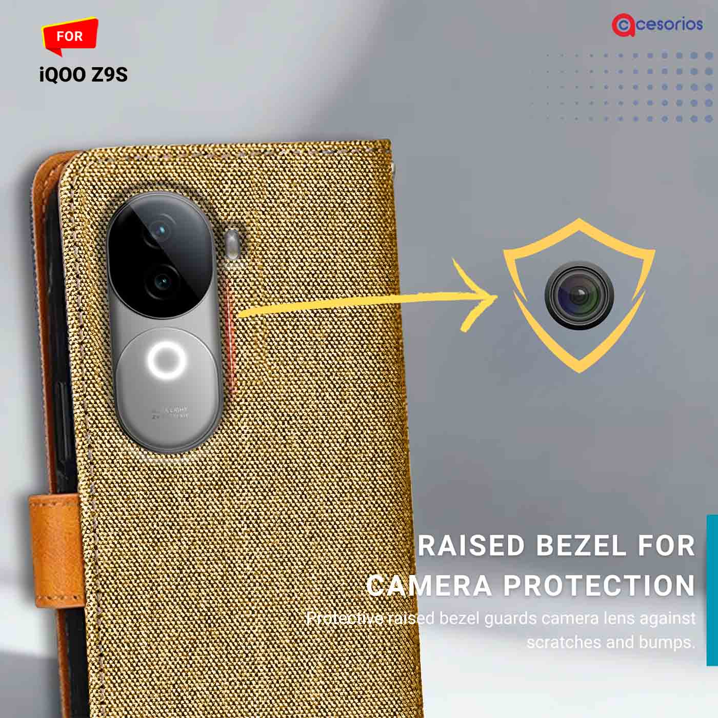 Denim & Leather back panel — iQOO Z9S in Light Brown mobile case