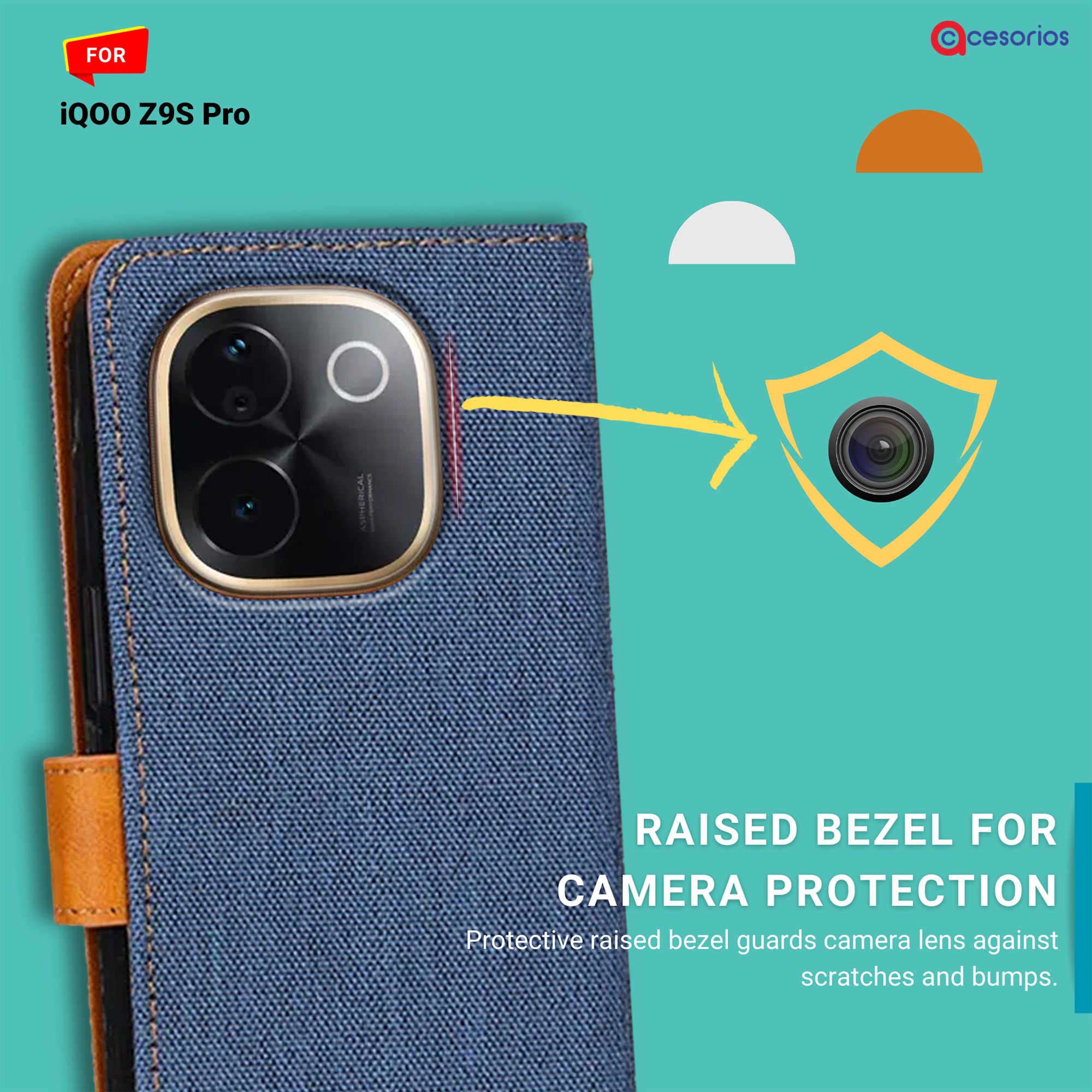 Accesorios Iqoo Z9S Pro denim flip cover – Blue – Image 2 #color_blue