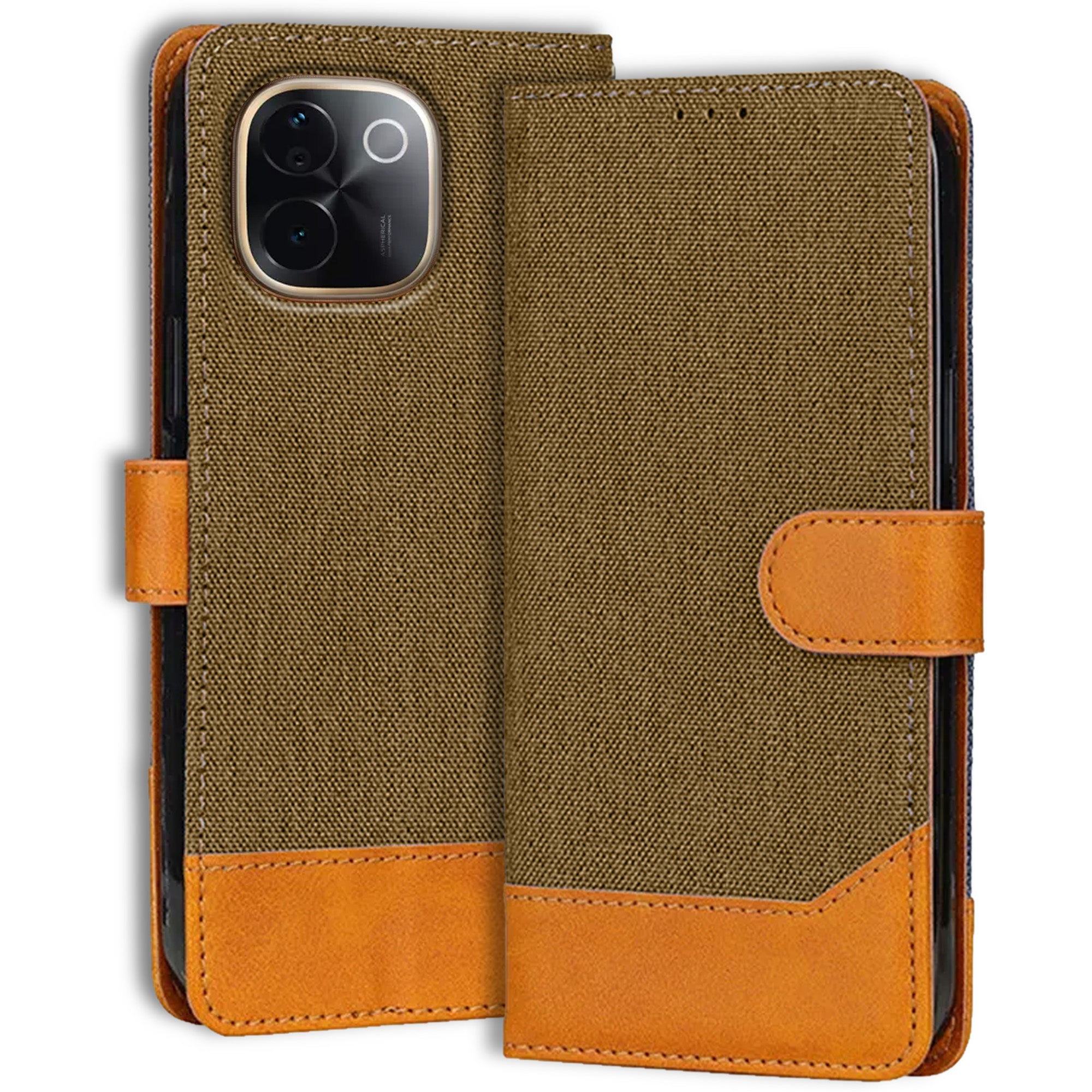 Accesorios Iqoo Z9S Pro denim flip cover – Dark Brown – Image 1 #color_dark brown