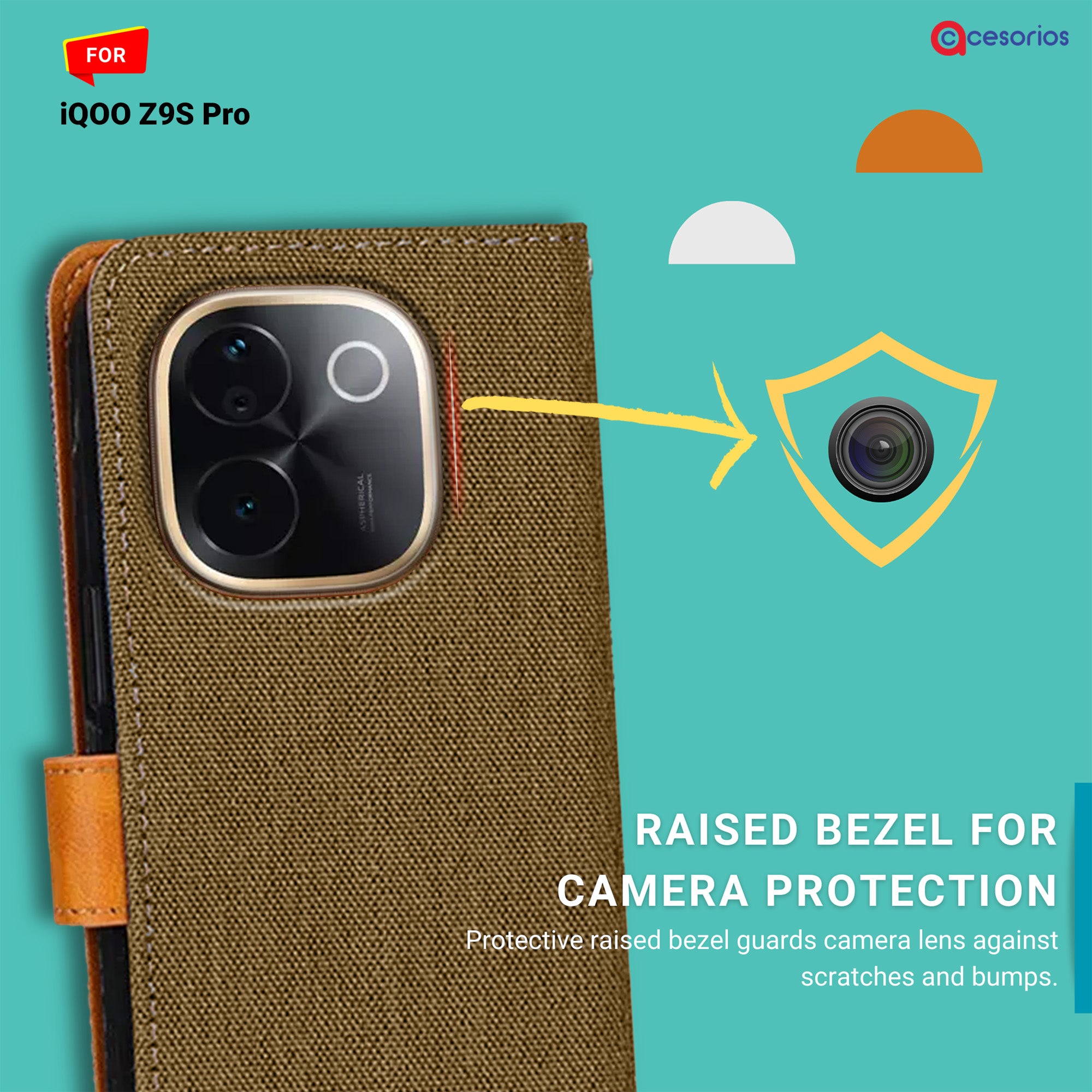 Accesorios Iqoo Z9S Pro denim flip cover – Dark Brown – Image 2 #color_dark brown