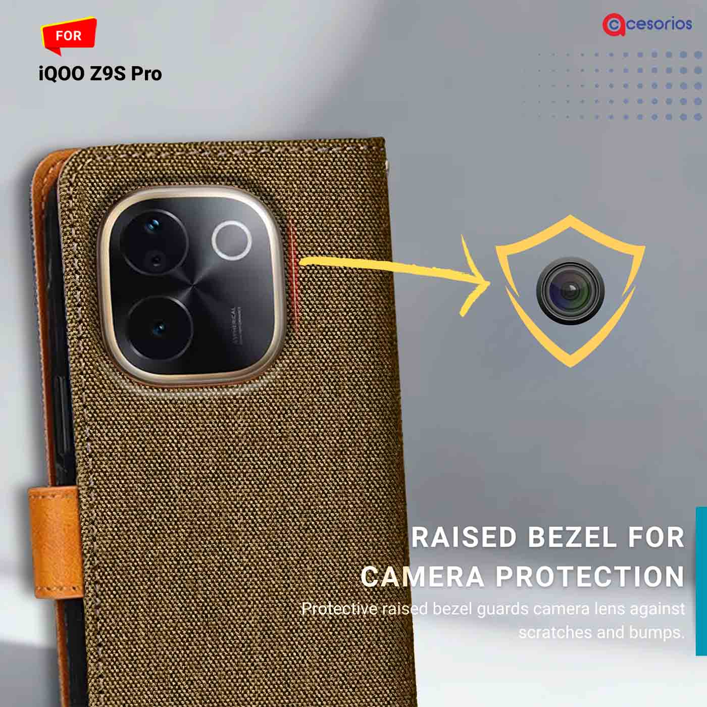 Denim & Leather back panel — iQOO Z9S Pro in Dark Brown mobile case