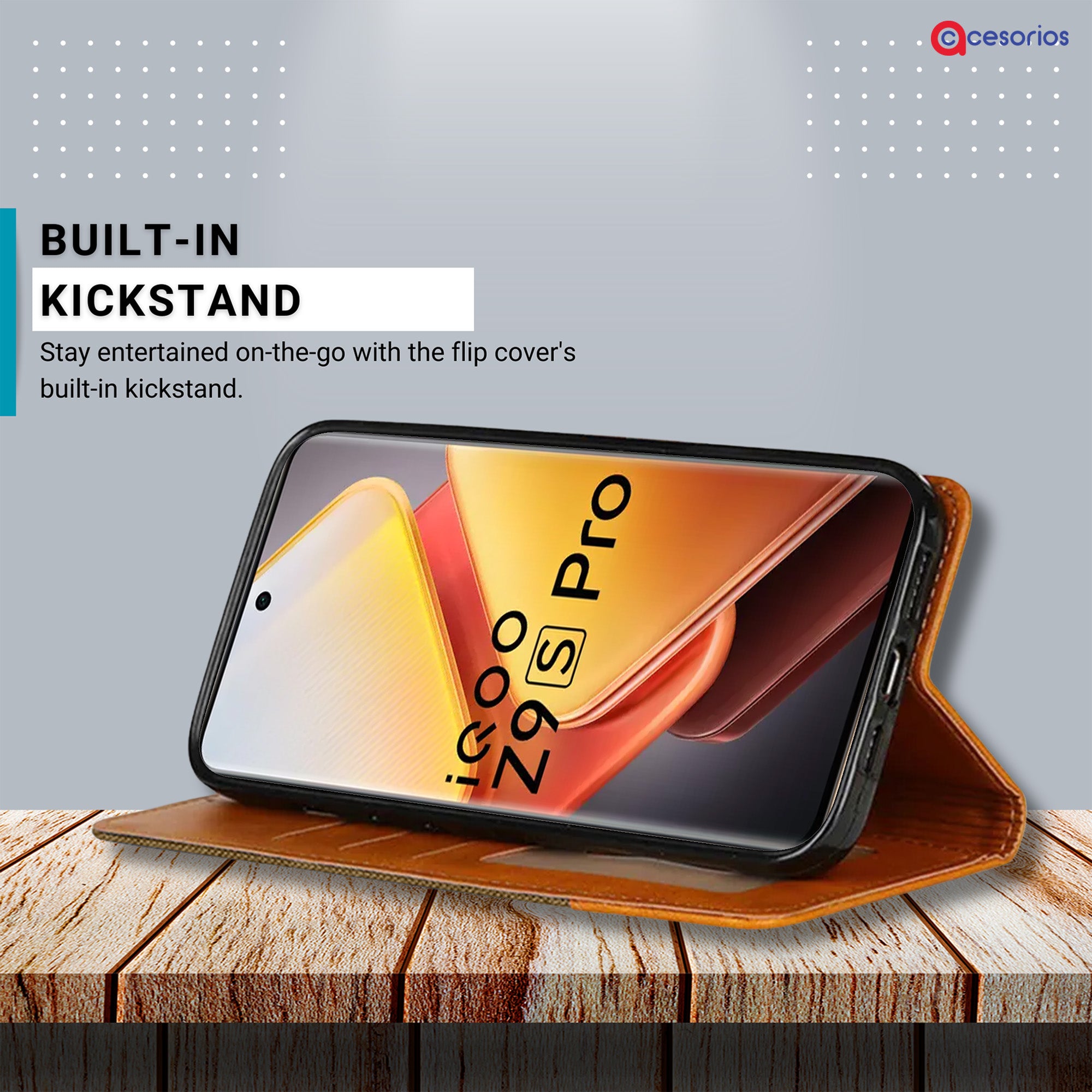 Accesorios Iqoo Z9S Pro denim flip cover – Dark Brown – Image 4 #color_dark brown