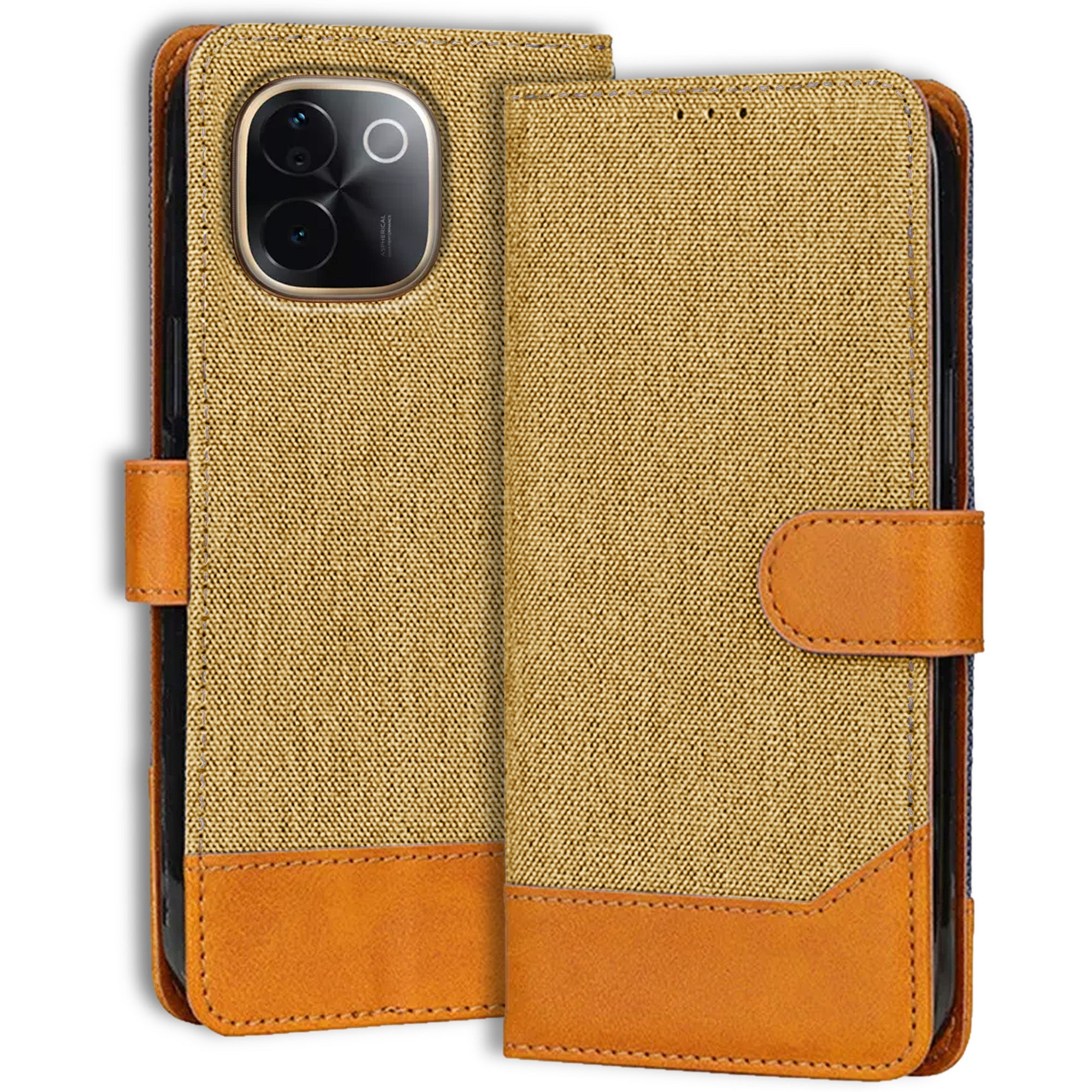Accesorios Iqoo Z9S Pro denim flip cover – Light Brown – Image 1 #color_light brown