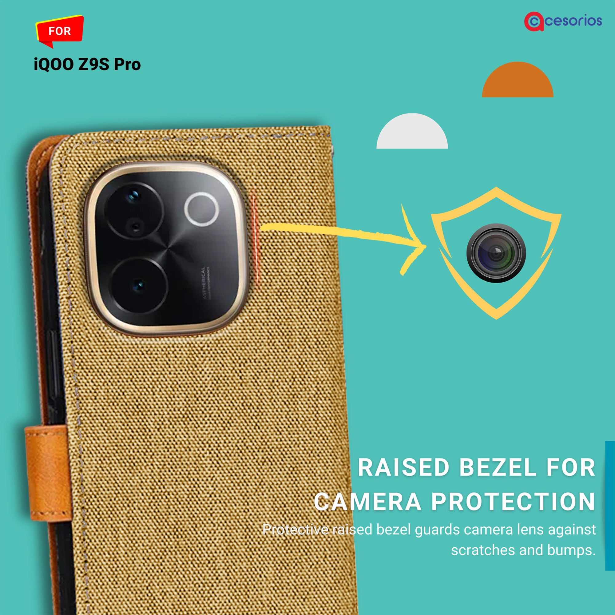 Accesorios Iqoo Z9S Pro denim flip cover – Light Brown – Image 2 #color_light brown