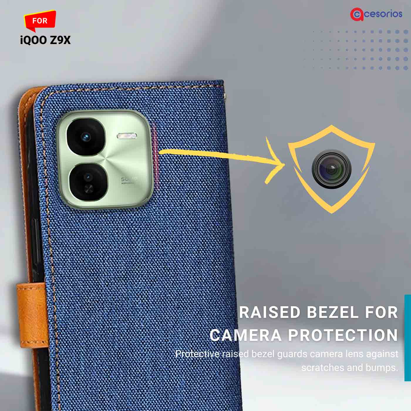 Denim & Leather back panel — iQOO Z9X in Blue mobile case