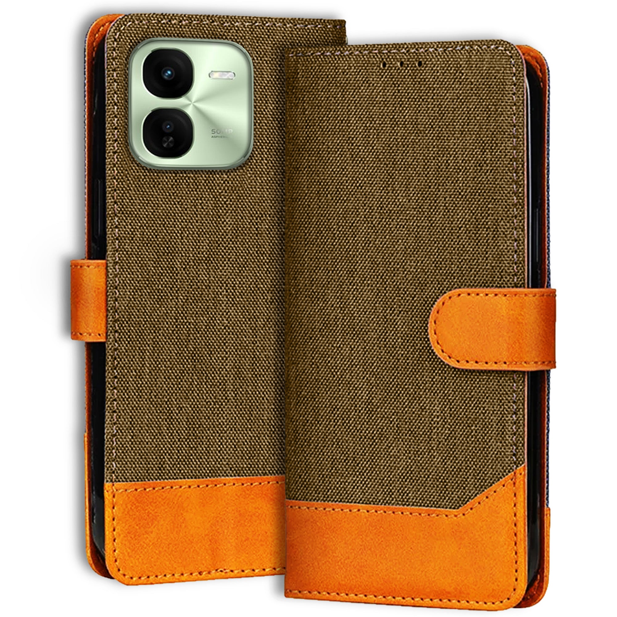 Accesorios Iqoo Z9X denim flip cover – Dark Brown – Image 1 #color_dark brown