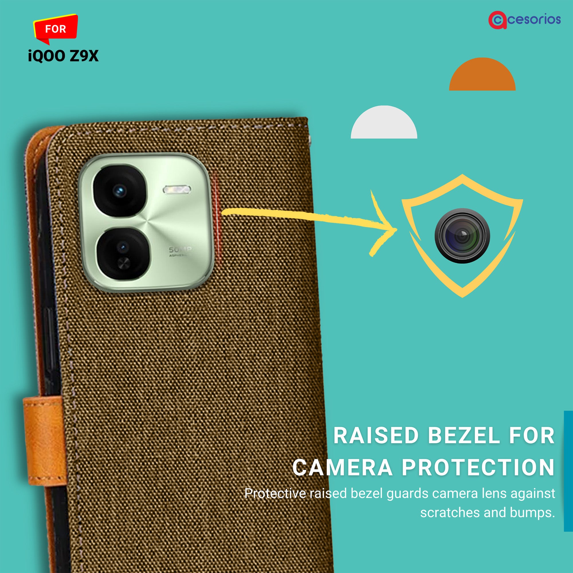 Accesorios Iqoo Z9X denim flip cover – Dark Brown – Image 2 #color_dark brown