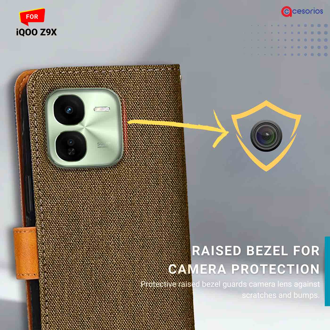 Denim & Leather back panel — iQOO Z9X in Dark Brown mobile case