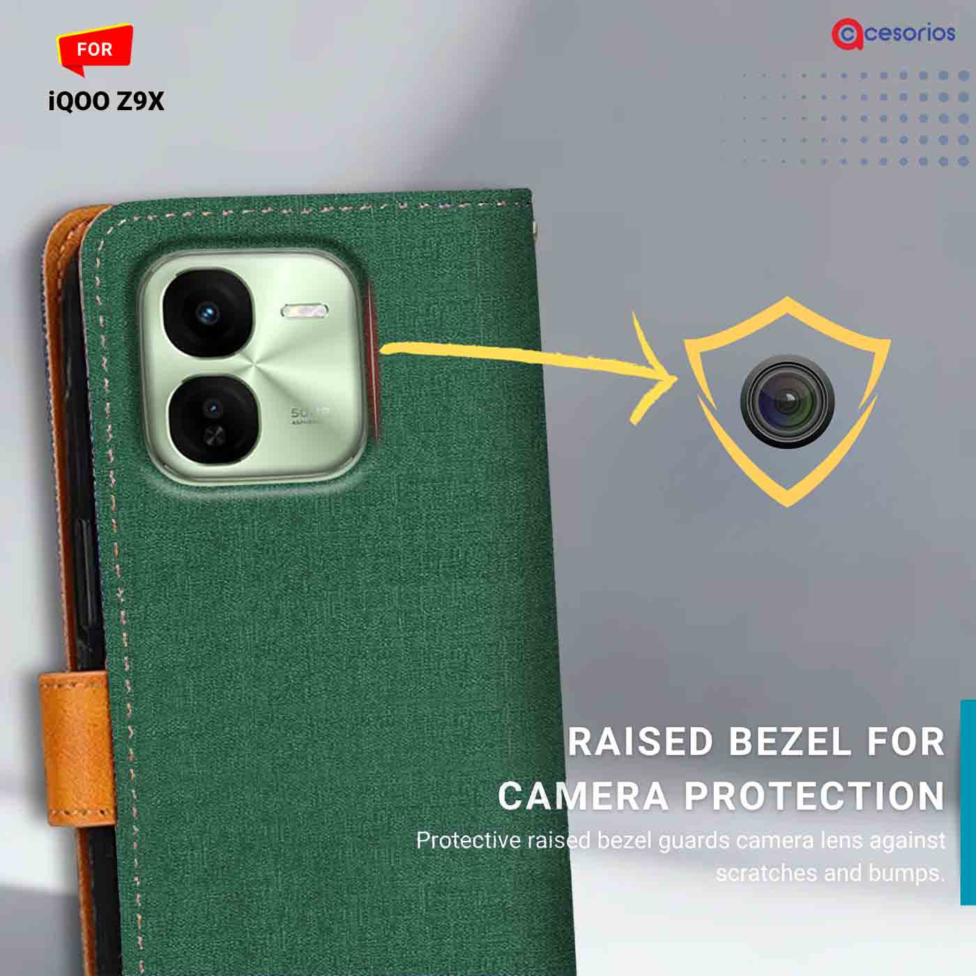 Accesorios Iqoo Z9X denim flip cover – Green – Image 2 #color_g