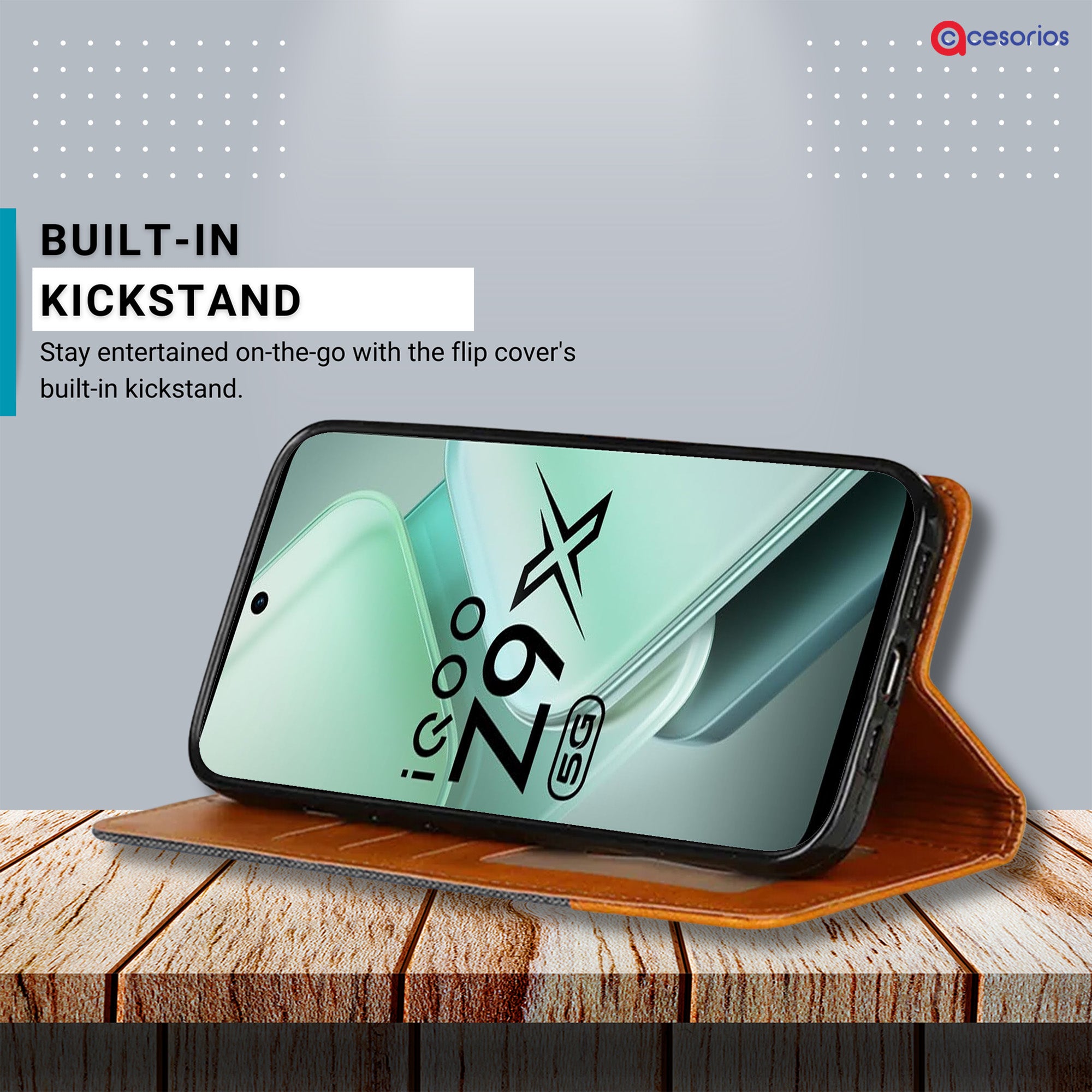 Accesorios Iqoo Z9X denim flip cover – Grey – Image 4 #color_grey