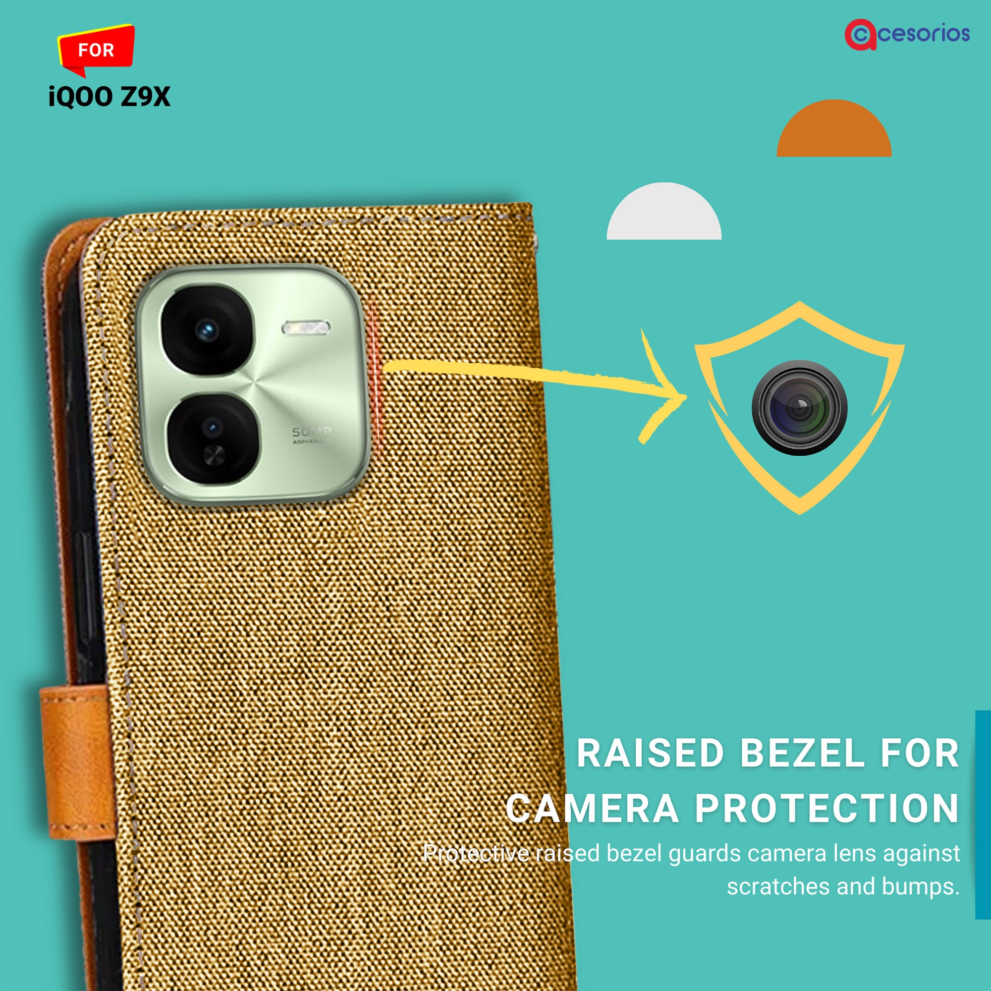 Accesorios Iqoo Z9X denim flip cover – Light Brown – Image 2 #color_light brown