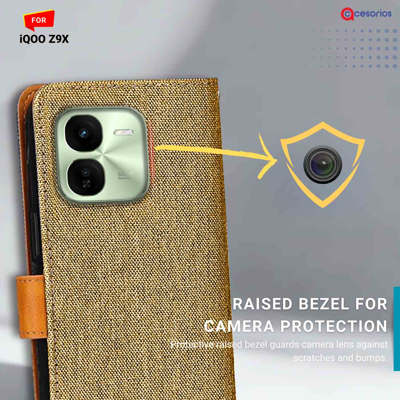Denim & Leather back panel — iQOO Z9X in Light Brown mobile case