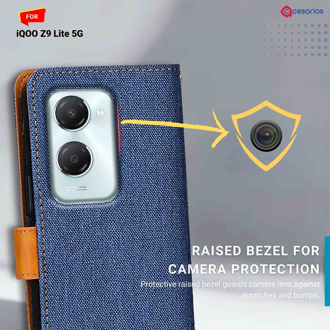 Denim & Leather back panel — iQOO Z9 Lite 5G in Blue mobile case