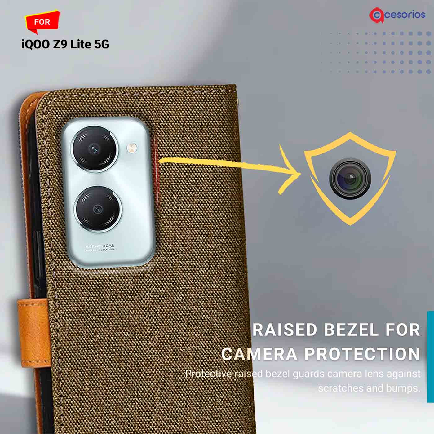 Denim & Leather back panel — iQOO Z9 Lite 5G in Dark Brown mobile case