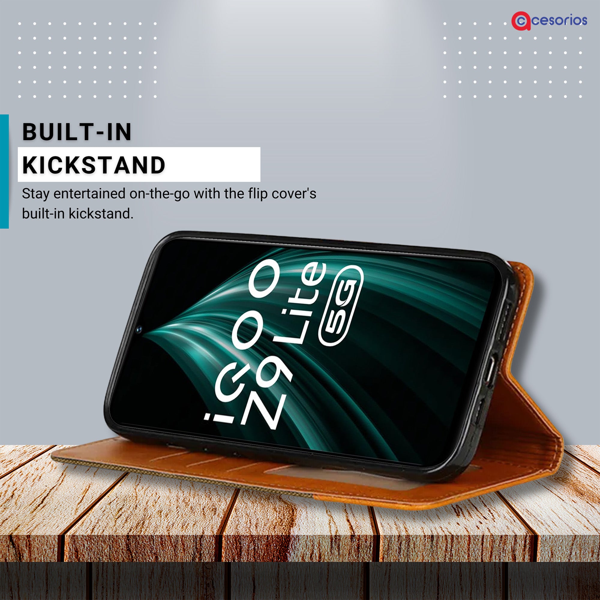 Accesorios Iqoo Z9 Lite 5G denim flip cover – Dark Brown – Image 4 #color_dark brown