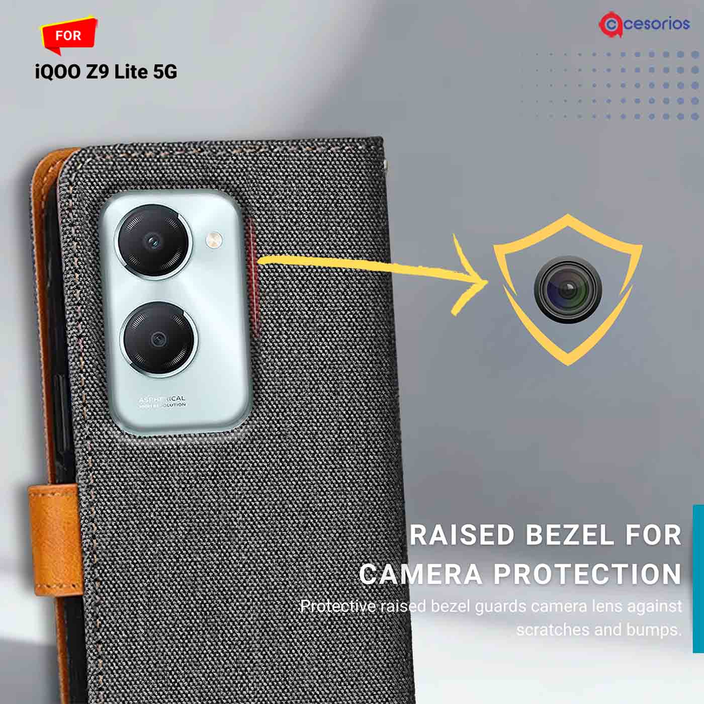 Denim & Leather back panel — iQOO Z9 Lite 5G in Grey mobile case