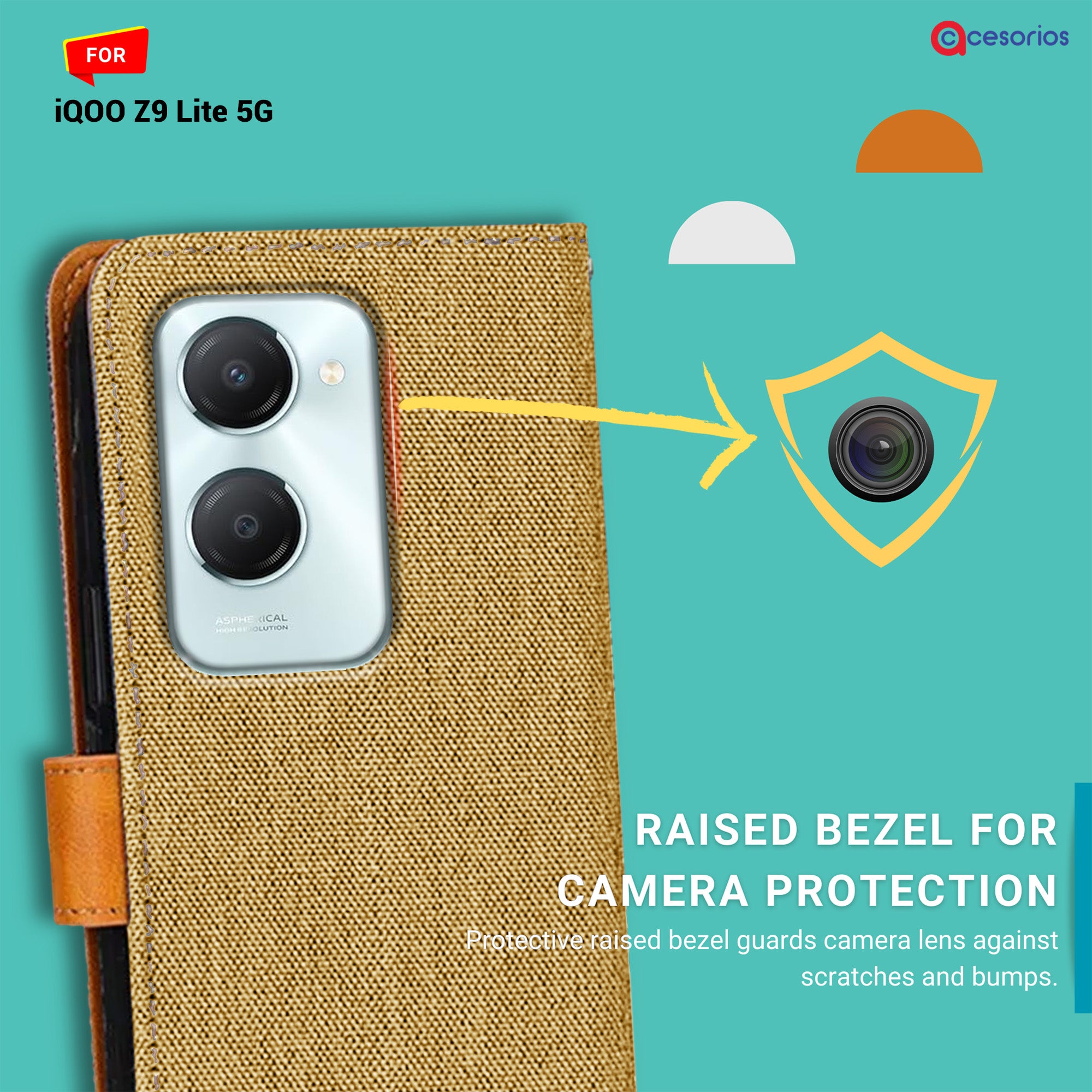 Accesorios Iqoo Z9 Lite 5G denim flip cover – Light Brown – Image 2 #color_light brown
