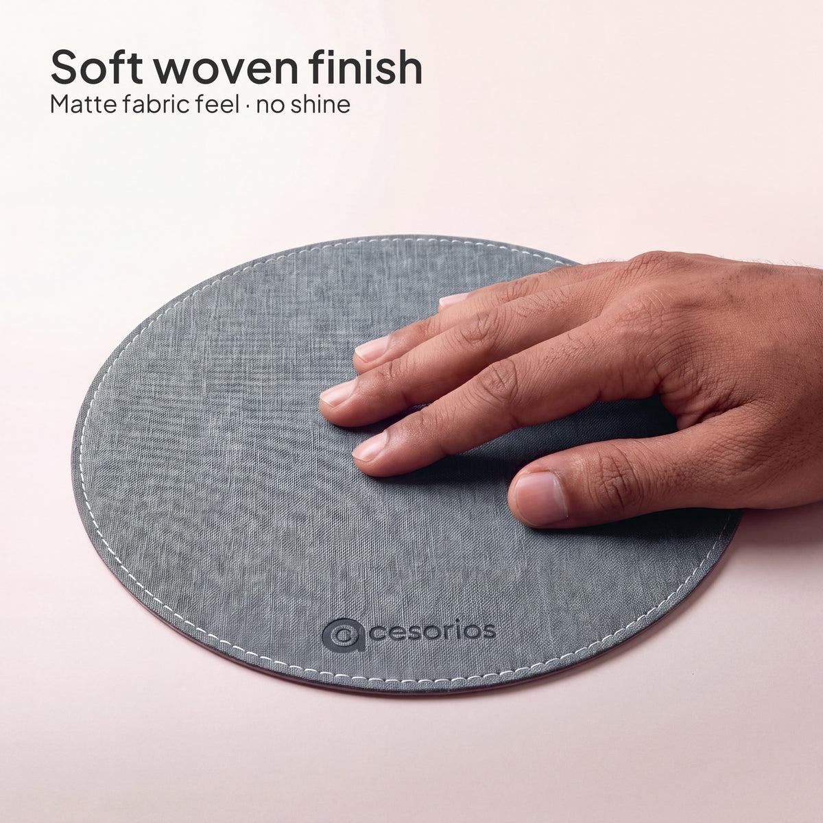 Ash Grey round chambray fabric mouse pad 23 cm - hand feeling the soft woven chambray finish