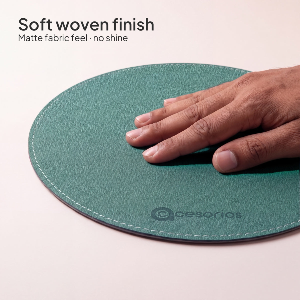Sage Green round chambray fabric mouse pad 23 cm - hand feeling the soft woven chambray finish