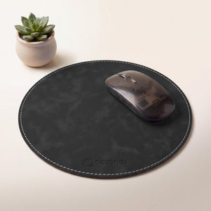 Round Vegan Leather Mouse Pad 23 cm – Slate Charcoal, Waterproof